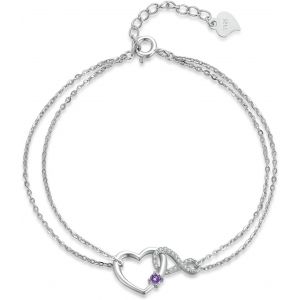 Eryi-Bracelet Pierre De Naissance Infini C?ur Argent Sterling 925 Réglable Double Couche Cadeaux Pour Maman Et Petite Amie - Neuf
