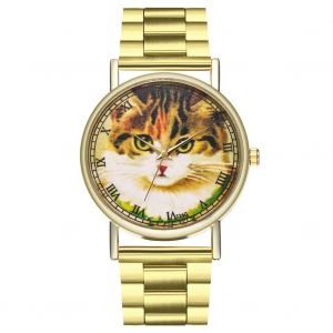 Montre-Bracelet Zhoulianfa A Quartz Vintage Avec Motif Chat Et Bracelet En Acier - Neuf