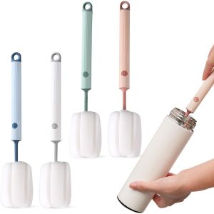 4 Pièces Goupillon Biberon,Éponge Biberon Goupillon Gourde Avec Manche De 27 Cm De Long Ecouvillon Biberon Pour Nettoyer Les Tasses Et Les Bouilloires - Neuf