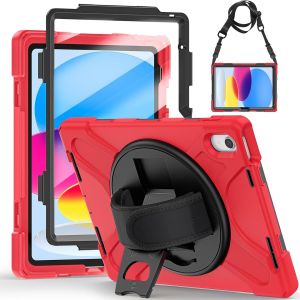 Coque Antichoc pour iPad 11&egrave;me 2025 (A16) / 10&egrave;me G&eacute;n&eacute;ration 2022, (11/10.9 Pouces), &Eacute;tui Robuste avec Protection D'&eacute;cran, Support Rotatif &agrave; 360&deg;, Dragonne et Bandouli&egrave;re, Porte-Stylet, Rouge - Neuf