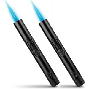 KALANKA-Pack de 2 Briquet Tempête, Jet Flamme Recharge Gaz Briquet pour Bougies, Cuisine, Camping, Barbecue, Cheminée. Noir(Vendu sans Gaz) - Neuf