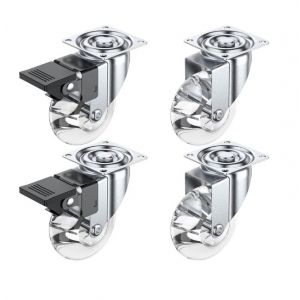 Roulettes pivotantes, roulettes de Meubles, de Lourds à roulettes, Meuble diamètre de la roue: 50 mm, transparent, 2 avec frein + 2 sans freins - Neuf