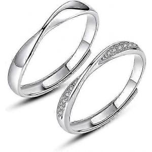 Bague En Argent Sterling 925 Pour Les Femmes Hommes,Bagues De Couple Simples,Bague D'éternité Réglable,Anneaux De Mariage D'anniversaire,Bijoux Cadeaux,2pcs,Avec Jewe - Neuf