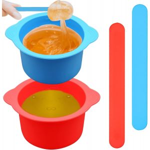 2pcs Chauffe-Cires En Silicone, Doublure Chauffante En Silicone Pour Cire, R&eacute;utilisation Du Pot De Cire, Rev&ecirc;tement Antiadh&eacute;sif Avec 2 Spatules &Agrave; Cire Pour &Eacute;pilation(Bleu, Rose) - Neuf