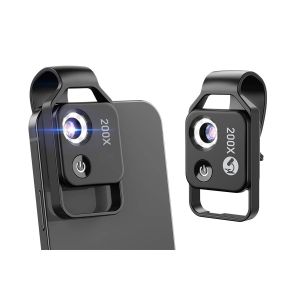 Microscope portable pour t&eacute;l&eacute;phone portable 200X avec lumi&egrave;re LED et lentille CPL pour appareils mobiles - Neuf