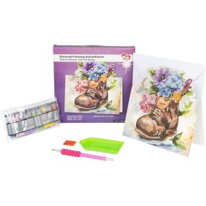 Ideen Mit Herz Carte De Montage De Peinture Diamant | 370 G/M&sup2; | 16,3 Cm X 16 Cm | Enveloppe Et Outils Inclus (Bottes Avec Fleurs) - Neuf