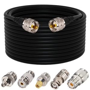 15M/49,21ft UHF Coaxial C&acirc;ble PL259 M&acirc;le &agrave; M&acirc;le RG58 Faible Perte C&acirc;ble Coaxial + 5PCS Adaptateur UHF Femelle vers SMA/UHF/BNC/N pour SWR Radio VHF Amateur Radio CB Ham Radio Scanner - Neuf