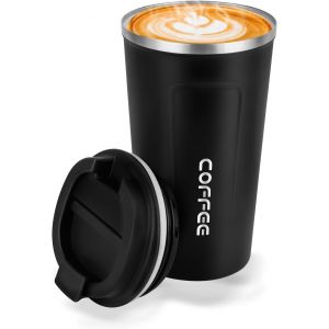 Sjzg-510 Ml/18 Oz Tasse De Voyage Caf&eacute; Thermique En Acier Inoxydable, Sans Bpa Vide Isol&eacute; Bouteille D'eau, Verre De Voiture Avec Couvercle &Eacute;tanche, Pour Caf&eacute; Chaud/Froid (Noir) - Neuf