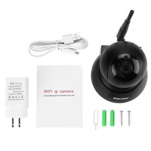 Camera de securite IP ESCAM 720P, panoramique, inclinaison, detection de mouvement, surveillance infrarouge, webcam, noire, prise americaine - Neuf