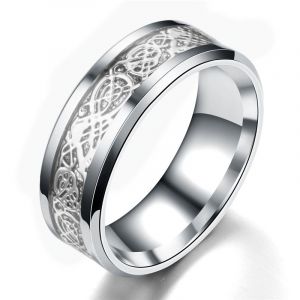 Bague De Mariage En Titane Avec Incrustation De Fibre De Carbone Et N?ud Celtique Bicolore Pour Homme, Pièce En Argent N° 7 Avec Fond Argenté. - Neuf