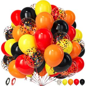 KALANKA-Ballons Noir Rouge Jaune Orange, 50 Pièces Rouge Noir Jaune Confettis Ballon avec Ruban Fille Femmes Enfant Anniversaire Bébé Baptême Proposition Mariage Douche Nuptiale Valentin Décoration - Neuf