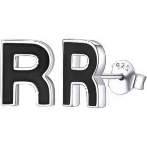 Boucles D'oreilles Initial Argent 925 À Noir Lettre De A À Z Boucle D'oreille Avec Boîte À Bijoux Couple, Homme Or Femme - Neuf