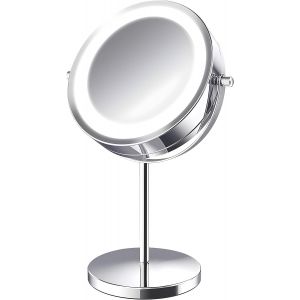 Miroir Cosm&eacute;tique LED, 16 LEDs, Rotation 360&deg;, Inclinaison 180&deg;, Base avec Etag&egrave;re, Miroir Maquillage, Accessoires Salle de Bain - Neuf