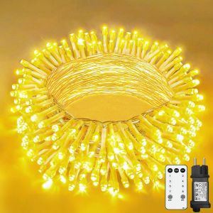 JGD-Guirlande Lumineuse Exterieur, 15m 150LEDs Guirlande Lumineuse Noel Int&eacute;rieur IP44 &eacute;tanche, 8 Modes avec T&eacute;l&eacute;commande pour Maison Sapin Jardin Fen&ecirc;tre Mariage (Blanc Chaud) - Neuf