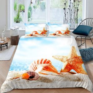 Housse De Couette &iquest;&iquest;Toile De Mer Coquillage X Imprim&iquest;&iquest; D Plage D'&iquest;&iquest;T&iquest;&iquest; Parure De Lit Personnes Hypoallergique Microfibre Literie Pi&iquest;&iquest;Ces Avec Ferm - Neuf
