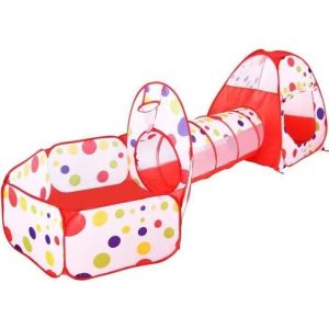 Tente De Jeu Pour Enfants Bébé Piscine À Boules Avec Tunnel 3 Pièce - Marque - Rouge - Polyester + Fils - Neuf