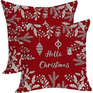 Housses De Coussin De No&euml;l 18x18 Pouces Paquet De 2,Houx De No&euml;l Floral Feuille Rouge Housses De Coussin D&eacute;coration-Feuilles De No&euml;l - Neuf