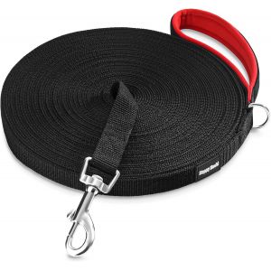 Longe Pour Chien En Nylon R&eacute;sistant, 3m 5m 10m 15m 20m 25m 30m 33m, Laisse Chien Longue Avec Poign&eacute;e Rembourr&eacute;e, Mousqueton Rotatif 360&deg;- Noir 25m - Neuf