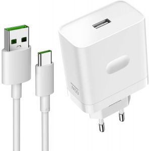 Chargeur Rapide 65W pour Oppo Super Vooc Charge et C&acirc;ble USB C 1m pour OPPO Reno 14 F/13 FS/12F/11F/10/Find X5 Lite/A60/A80/A40 One Plus Nord CE 4 3 2 Lite 8 7 Super vooc pour realme 12+/12 Pro+/13/14 - Neuf