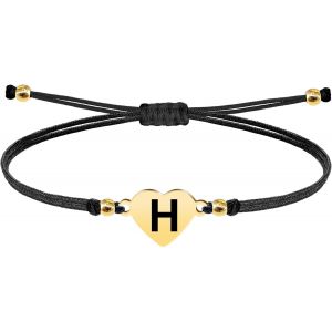 Eryi-- Bracelet Lettre Initiale A - Z En Acier Inoxydable Avec Fil Ciré, Bracelet Femme Ou Homme, Bracelet Coeur Avec Lettre Gravée, Cadeau Pour Mère, Fille, Amie, Petite Amie - Neuf