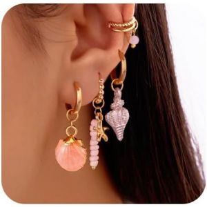Kal-Boucles D'oreilles Femme Style Marin En Acier Inoxydable Bijoux Fantaisie Avec Motifs Coquillage Et Étoile De Mer Accessoires De Mode Pour Toutes Occasions - Neuf