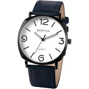 Eryi-Montre Homme Bracelet Cuir: Montre Analogique Quartz Avec Gros Cadran À Chiffres Arabes Facile À Lire Et Bracelet Ajustable Simple Moderne - -Cadeau Homme Anniversaire Fêtes Des Pères - Neuf