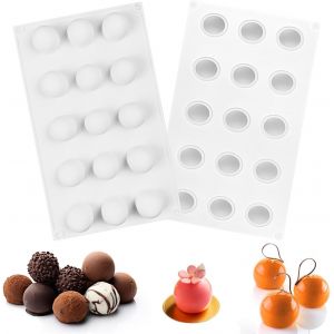 KAL-2 Pièces Moule Demi Sphere Silicone, 15 Cavités Moule Demi Sphere, Blanc Moule Sphere Silicone, Moule Silicone Demi Sphere, Moule Sphere Convient Pour Décoration Gâteaux Chocolat Gelée Mousse Tru - Neuf