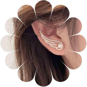 Kal-Boucles D'oreilles Ailes En Strass Boucles D'oreilles En Or Boucles D'oreilles En Perles Boucles D'oreilles Clip Ailes D'ange Boucles Clip Ailes En Cristal Bijoux Pour Femmes Et Filles - Neuf