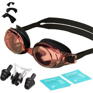 Letnerny-1 Paire De Lunettes De Natation Optiques, Avec Correction Visuelle De -1,5 À -9,0, Anti-Buée, Protection Uv, Lunettes De Natation Monobloc Avec Bouchons D'oreilles, Pour Homme Et Femme - Neuf