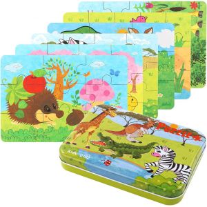 KASFL-6 Pièces Jouet Puzzle En Bois Pour Enfants,Puzzle Enfant 3 Ans Puzzle En Bois Enfant 3 Ans Jouet Éducatif Parfait Pour Garçons Filles (Animaux) - Neuf