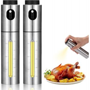 Vaporisateur Huile Pulverisateur Huile Cuisine Acier Inoxydable Spray Huile Cuisine Air Fryer 100 ml Avec Échelle Pour Griller,Salades,La Cuisson 2 Pièces arrondi - Neuf