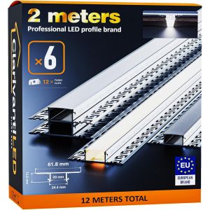 2m&times;6 Profil&eacute; Led Encastrable 2m Aluminium Pour Ruban Led Goulotte Diffuseur Rail Plafond Couvercle Transparent, Profil&eacute; Transparent Pour Bande Led Plinthe[Rub9222681] - Neuf