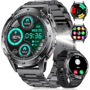 Montre Connect&eacute;e Homme, 1.43'' Smartwatch Homme Avec Appel Bluetooth/Led Lampe/530 Mah Batterie/110+ Modes Sportifs, 24/7 Moniteur De Fr&eacute;quence Cardiaque Spo2 Et Sommeil Pour Android Ios, No[Z1177] - Neuf
