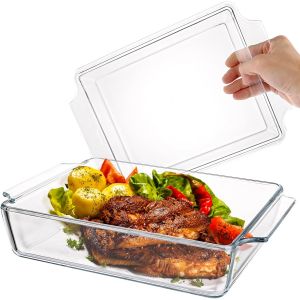 Jexnovashop-Plat &Agrave; Four Rectangulaire 2 L Avec Couvercle En Verre - 29 X 20 X 9 Cm - Plat &Agrave; Lasagnes - R&eacute;cipient De Conservation En Verre Pour R&ocirc;tir, Four, Cuisini&egrave;re &Eacute;lectrique, Plat &Agrave; Gratin R&eacute;sist - Neuf