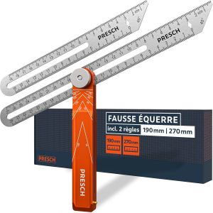 Ulteronixshop-Presch Fausse &Eacute;querre incl. r&egrave;gle suppl&eacute;mentaire - 190mm & 270mm - Transfert d'angle pr&eacute;cis - R&egrave;gle avec fonction de trusquin frais&eacute;e en aluminium usin&eacute; avec pr&eacute;cision & en acier inoxyd - Neuf