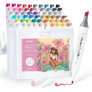 Mevronisshop-Feutres Alcool, 60 +1 Couleurs Pointe Pinceau & Pointe Large Fine Estompe Sans Couture Encre Rechargeable Feutre &Agrave; Alcool Pour Les Artistes Coloriage Calligraphie Dessin Illustration - K - Neuf