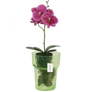 Pot À Orchidée En Verre D 15.5cm H 18cm Vert Toile D'araignée Large - Neuf