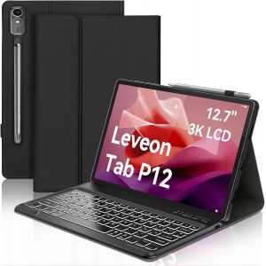 Clavier Pour Lenovo Tab P12 Pro 12.7"", Étui Clavier Pour Lenovo P12 2023, Coque Clavier Italien Magnétique Rétro-Éclairé Bluetooth Pour Lenovo P12 Pro Tablet 12.7 Pouces(Tb370fu), Noir - Neuf