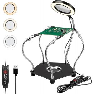LETNERNY-Troisième Main Soudure,Aider Les Mains Station De Soudage, Avec Lampe Loupe 3X Led À Intensité Variable, Main D'Aide À Souder Flexible Avec 4 Bras De Support Pour Les Réparations De Soudure - Neuf