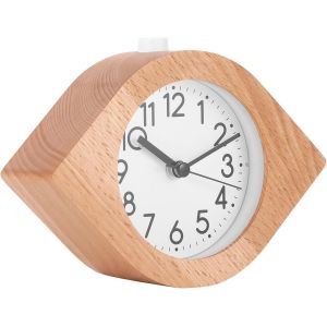 Réveil Analogique En Bois, Horloge De Table Rétro, Horloge Silencieuse En Forme De Boulette, Fonction Snooze Et Lumière Lumineuse, Bois Naturel, Comme Cadeau Pour Enfants, Adolescents - Neuf