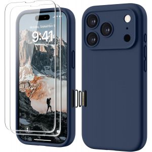 KALANKA-4 en 1 Coque iPhone 17 Pro Silicone avec Bouton de Contr&ocirc;le Cam&eacute;ra, avec 2 Verre Tremp&eacute;, 360&deg; Protection &Eacute;tui Pr&eacute;cise R&eacute;sistant aux Rayures Antid&eacute;rapant iPhone 17 Pro Case 6.3"", Bleu Marine - Neuf