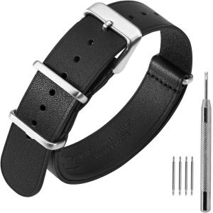 Kal-Bracelets De Montre En Cuir 18mm 20mm 22mm, Cuir De Veau Véritable, Bracelet De Montre Militaire En Une Pièce Pour Homme Et Femme - Neuf