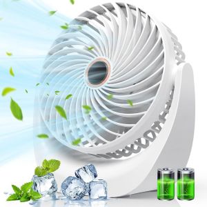 KALANKA-Ventilateur de table silencieux, ventilateur usb, mini ventilateur portable, batterie rechargeable 4000 mAh, 5 niveaux de vitesse, rotatif à 360°, réglable pour chambre à coucher ou bureau - Neuf