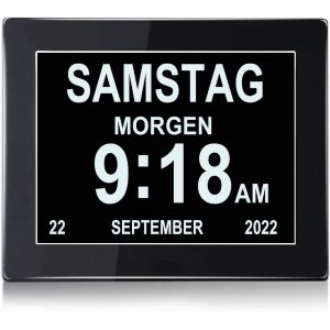 Ykall 8" Pouce LCD Horloge Numérique Calendrier avec Date Jour Et Heure Horloge Non-Abrégée Auto Dimming 10 Langues HD Display Rappel pour Alzheimer Les Personnes âgées et Les Enfants - Neuf