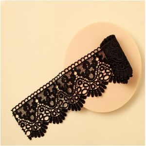 Sjzg-Bordure En Dentelle Brod&eacute;e - 10 Cm - Hydrosoluble - Vintage - En Soie De Lait - In&eacute;lastique - Pour Rideau, Nappe, V&ecirc;tements - Noir - 10 Cm X 5 M - Neuf