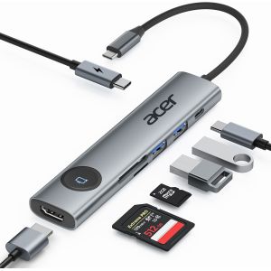 JGD-Hub USB C, 4K@60Hz Adaptateur USB C vers HDMI 7en1 avec PD 100W, Lecteur de Carte SD/TF, 2*USB 3.0 et USB C 5Gbps, Bouton Marche/Arr&ecirc;t de l'&Eacute;cran Compatible avec iPad Pro, MacBook, Galaxy etc. - Neuf