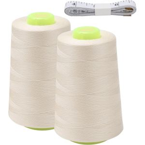 Chenquansarl-Lot De 2 Bobines De Fil &Agrave; Coudre En Polyester Pour Machine &Agrave; Coudre 40s/2 C&ocirc;nes De Fil &Agrave; Coudre Cr&egrave;me Avec M&egrave;tre Ruban Pour Couture &Agrave; La Main Et &Agrave; La Machine &Agrave; Coudre - Neuf