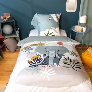 Ulteronixshop-Parure De Lit &Eacute;l&eacute;phant Enfant &iquest; Housse De Couette 140x200 Cm + 1 Taie D'oreiller 63x63 Cm Oreilles Matelass&eacute;es &iquest; Th&egrave;me Animaux De La Savane En Microfibre &iquest; 2 Pi&egrave;ces - Neuf