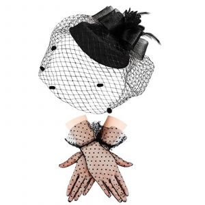 2pcs Dames Cocktail Party Chapeau Amp; Maille Gants Plumes Chapeau Et Gants Anti-Uv - Neuf