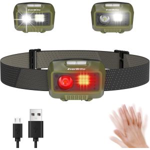 Lampe Frontale Rechargeable Usb Avec 5 Modes D'eclairage Réglable 500lm, Torche Frontale De Détecteur De Mouvement, Lumière Blanche Et Rouge, Pour Pêche, Camping, Lecture, Randonnée(Vert) - Neuf